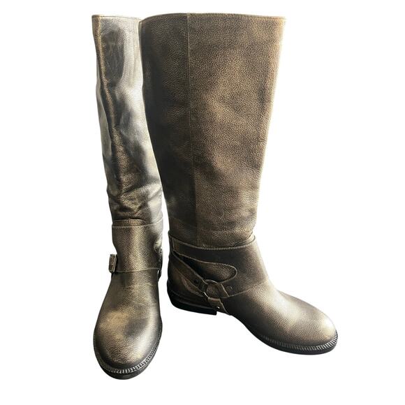 Nordstrom Women's Metallic Leather Harness Riding boots Sz 7.5 - Picture 2 of 8